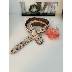 Vintage Capezio Argentina Ladies M/L Beige/ Ivory Leather Braided Belt Up to 33"